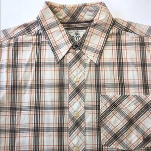 Zoo York Men’s Short Sleeve Button Down Shirt Offwhite Rust Grey Plaid M